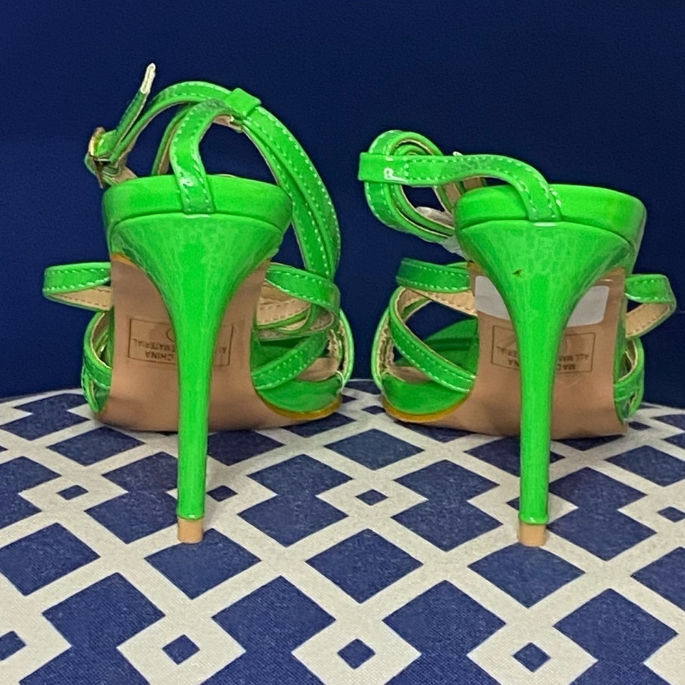Bright Green strappy pointed open toe ankle strap heel Sz 6, 7 - Picture 8 of 9